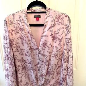 Vince Canute Floral-print Tie-hem blouse, long bubble sleeves. Size L